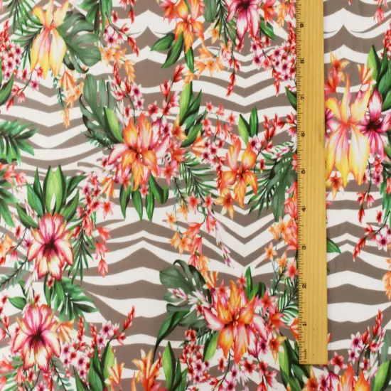 Green-Brown-Multi Floral Printed Stretch Poly Tricot Knit Swimwear Fabric By the Yard {4}