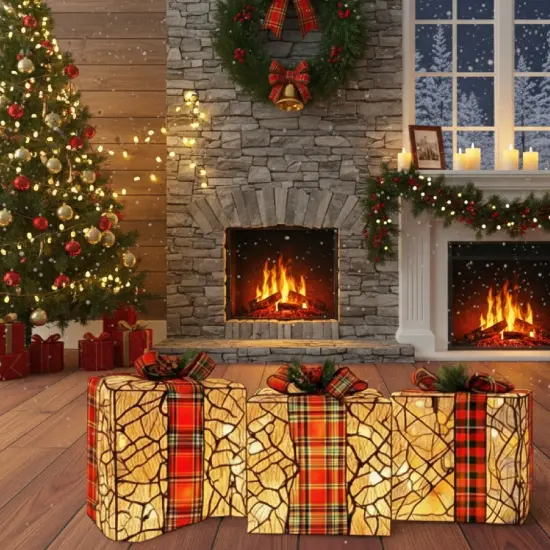 3 Pack Woven Rattan Gift Boxes with Lids Boho Home Decor Set {3}