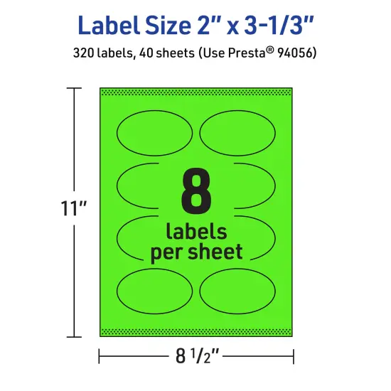 Avery Neon Green Paper Labels, 2" x 3-1/3" Oval {5}