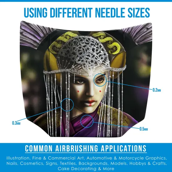 G344 Multi-Purpose Dual-Action Gravity Feed Airbrush with 3 Nozzle Sets (0.2, 0.3 & 0.5mm Needles, Fluid Tips and Air Caps) 1/16 oz. Fluid Cup {6}