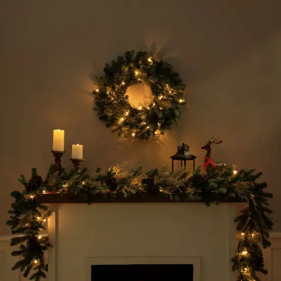 Northlight Pre-Lit Blue Spruce Artificial Christmas Garland - 9' x 14" - Clear Green {6}