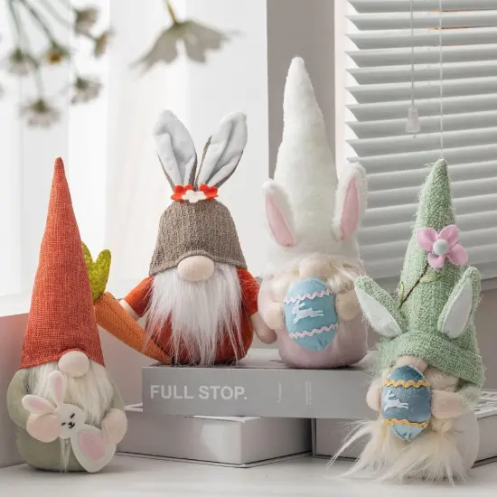 Easter Gnomes Decorations, 4Pcs Plush Easter Bunny Egg Carrot Handmade Swedish Tomte Elf Stuffed Doll Rabbit {1}