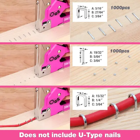Staple Gun, Heavy Duty 3-in-1 Manual Nail Gun with 2000 Staples, Remover, Upholstery Stapler for Wood, Furniture, Carpet, Carpentry, DIY, Wire, Decoration, Craft, Fixing Material, Decoration {3}