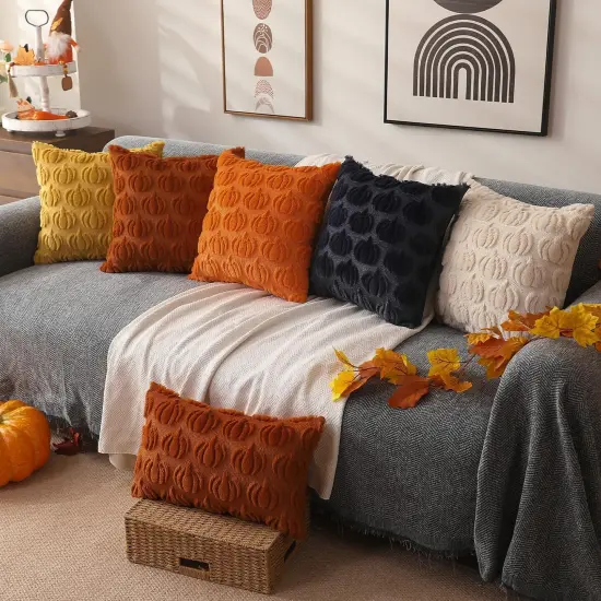 Set of 2 Fall Decorations Autumn Rust Pumpkin Throw Pillow Cases {5}