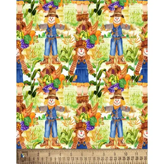 Scarecrows on the Farm Cotton Fabric | By the Yard | Sewing and Crafting | 44 inches wide {1}