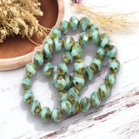 *15* 9mm Larimar Mix Picasso Central Cut Round Beads {3}