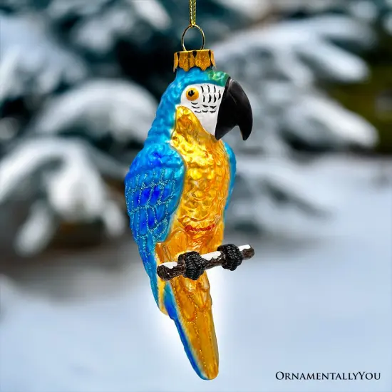 Colorful Parrot Glass Christmas Ornament, Unique Bird Holiday Tree Decor {1}