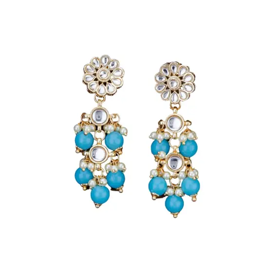 Indian Jhumka Earrings for Women - Large Floral Kundan Faux Pearls Drop Chanbali Earrings Indian Jhumki Ethnic Beaded Bollywood Style Dangle Earrings Jewelry for Bride Birthday Gift for Her RANI {3}