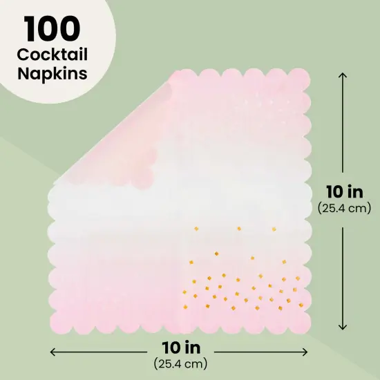 100 Pack Cocktail Napkins for Girl Baby Shower, Wedding, Birthday Party (5 x 5 in, Ombre Pink) Multicolor {4}