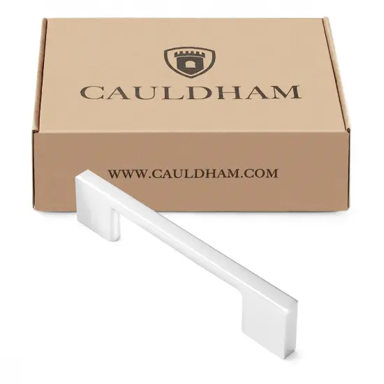 Cauldham Solid Kitchen Cabinet Pulls Handles (3-5/8" Hole Centers) - Modern Thin Profile Drawer/Door Hardware - Style M255 - Polished Chrome {4}