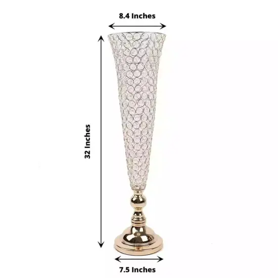 2 Metal 32" Trumpet Vases Acrylic Crystal Beads Table Centerpieces Party Events {4}