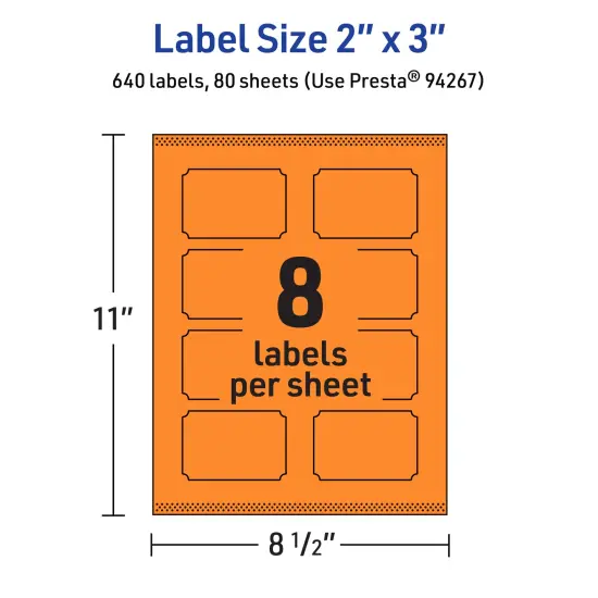 Avery Bright Orange Paper Labels, 2" x 3" Rectangle Scalloped {5}