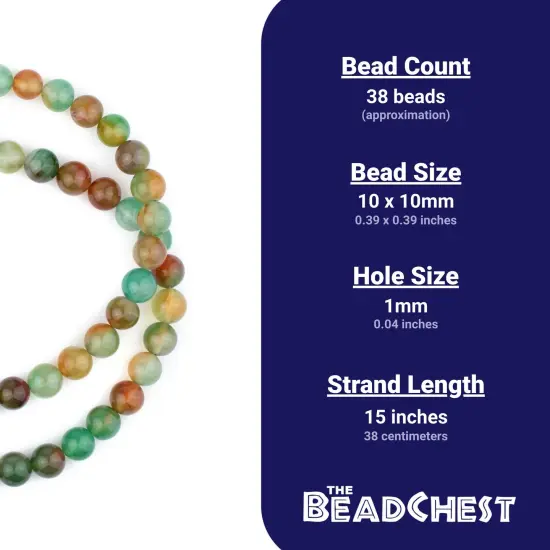 The Bead Chest Round Rainbow Agate Beads (10mm): Organic Gemstone Round Spherical Energy Stone Healing Power Crystal for Jewelry Bracelet Mala Necklace Making {5}