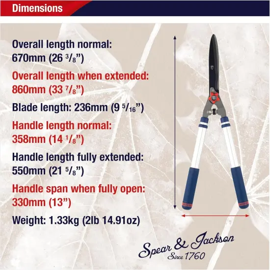 Spear & Jackson Razorsharp Telescopic Hedge Shears, Adjustable Length, Carbon Steel Blades, Ergonomic Handles for Comfortable Pruning {6}