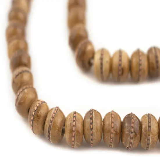 The Bead Chest Copper Inlaid Rustic Brown Bone Mala Beads (10mm) {1}