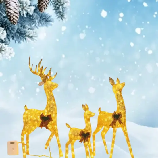 Holiday Decor Deer Set, Champagne Cotton Thread, Three Sizes 60 Inch, 48 Inch & 32 Inch {3}