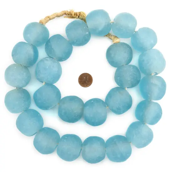 Super Jumbo Recycled Glass Beads - Beaded Wall Hangings - Extra Large African Sea Glass Beads 32-35mm - The Bead Chest (Baby Blue) {2}