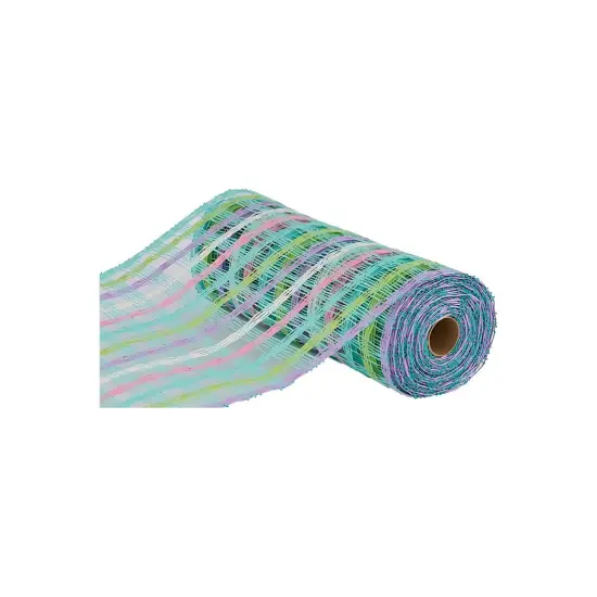 10" Plaid Poly Burlap Mesh Ribbon: Mint/White/Pink {1}
