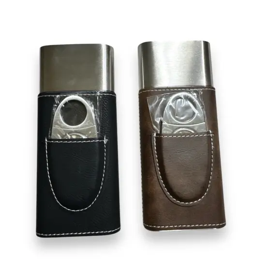 Cigar Case with Cutter - Queen of Hearts - Leather Rustic/Silver {6}