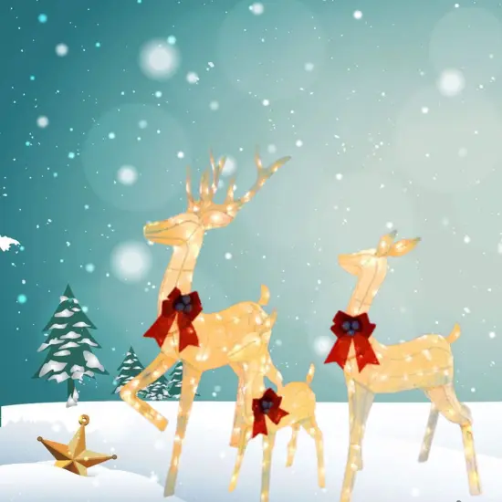 Glowing LED Deer Family Set with 210 Lights for Holiday Yard Decor Height 60"x 48" x 32" {2}