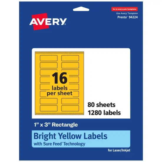 Avery Bright Yellow Paper Labels, 1" x 3" Rectangle {1}