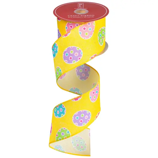 Northlight Easter Egg Design Wired Spring Craft Ribbon - 2.5" x 10 Yards - Yellow Multi {3}