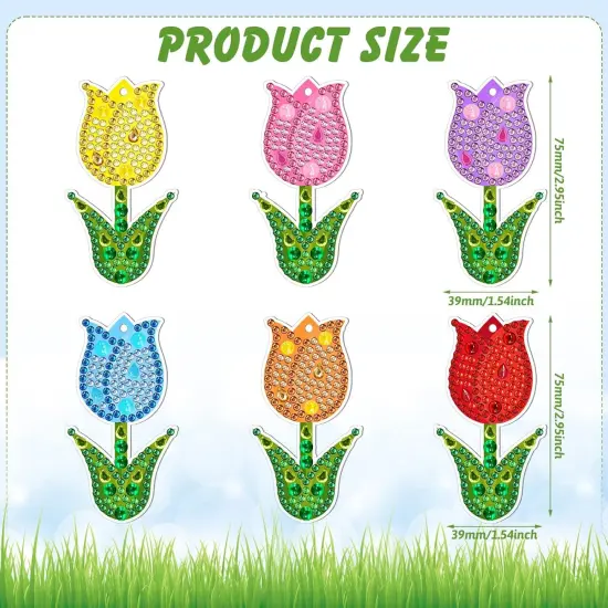 12 Pieces Spring Tulip Diamond Painting Keychain Kits {4}