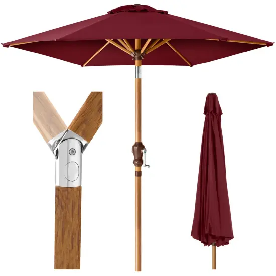 Best Choice Products 10ft Outdoor Woodgrain Pattern Steel Market Patio Umbrella w/ Crank, Tilt Burgundy {1}