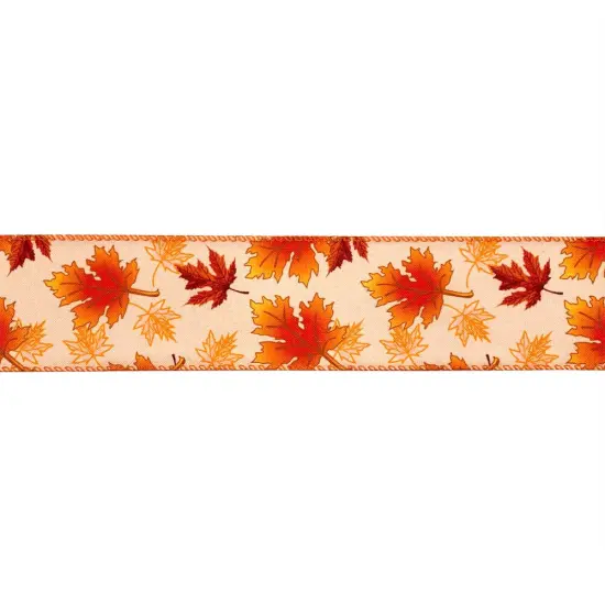 Designer's Shop WR 63-5104 2.5&rdquo; x 10 yard Autumn Maple Leaves wired edge ribbons {5}