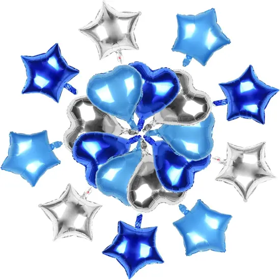 18 Pieces 18" Royal Blue Light Blue Silver Star Balloons Heart Balloons Foil Balloons for Birthday Party Wedding Baby Shower Decorations Balloon {1}