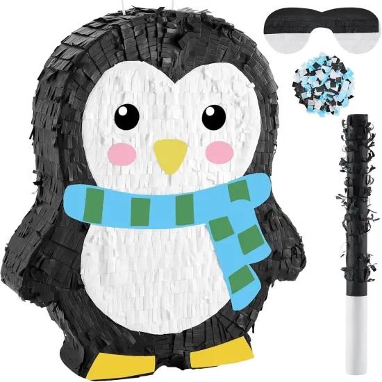 Inch Penguin Pi&ntilde;ata Winter Penguin Party Supplies Candy Animal Pi&ntilde;ata with Stick Confetti and Blindfold Gift {1}