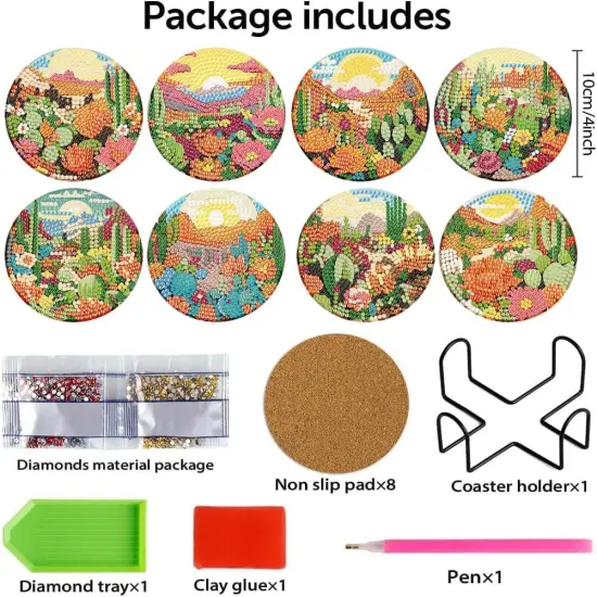 8 Pcs Diamond Painting Art Coasters with Holder Kit for Adults {2}