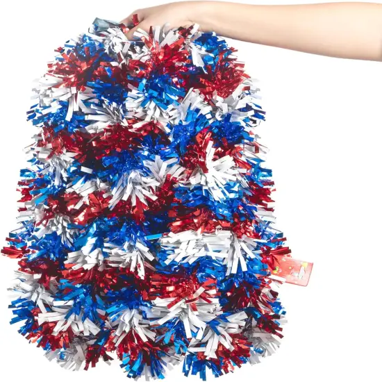 4th of July Patriotic Tinsel Garland Red White Blue Metallic Twist Foil Tinsel Garland Shiny Hanging Decorations for Independence Day Memorial Day Celebration Party Decorations {3}