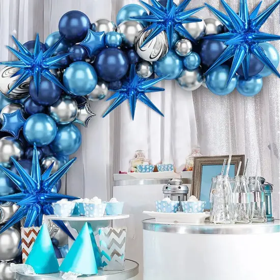 8 Pcs Blue Star Foil Balloons - Large Star Mylar Balloons for Party Backdrop - Christmas, New Year, Birthday, Wedding, Baby Shower, Anniversary, Photo Booth Supplies {4}