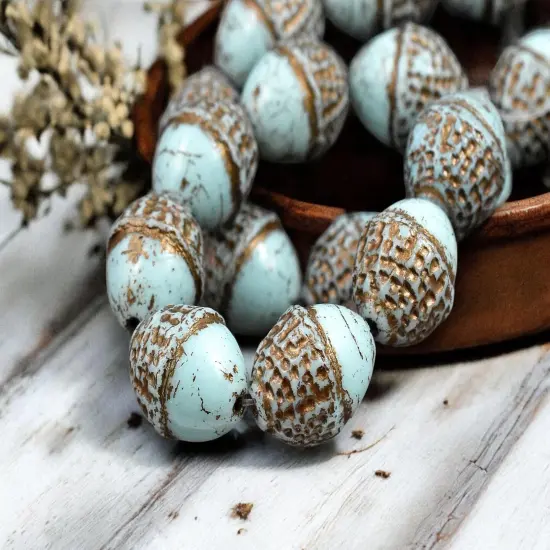 *8* 10x12mm Dark Bronze Washed Blue Turquoise Acorn Oval Beads {3}