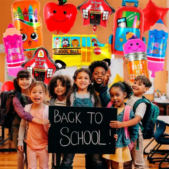 21 Pcs Large Back to School Balloons,Colorful Pencil Crayon Schoolbag Star Bus House Foil Balloons {3}