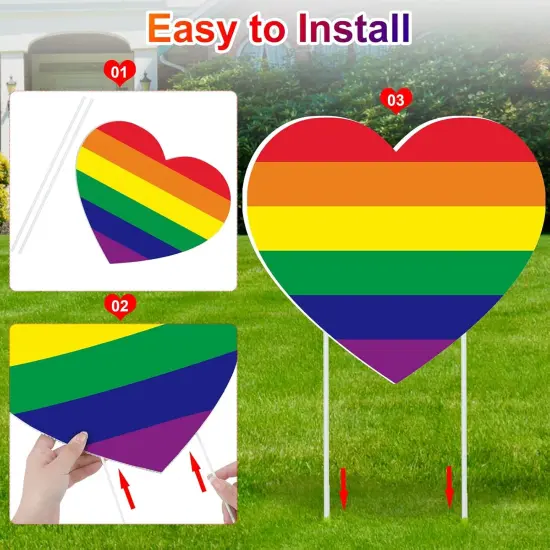 16 Pieces Gay Pride Yard Signs Rainbow Gay Heart Lawn Signs with 32 Pieces Stakes Plastic Waterproof Outdoor Gay Yard Signs for LGBTQ Rainbow Party Yard Decorations {3}
