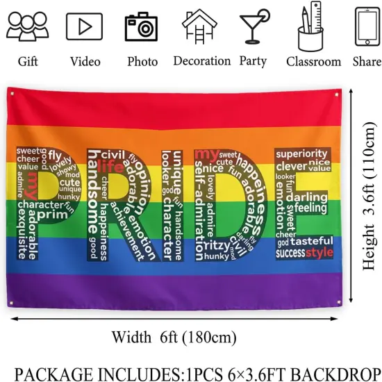 Pride Decorations Happy Pride Backdrop Gay Pride Banner LGBT Pride Day Pride Month Rainbow Decor Pride Decorations for Home {3}