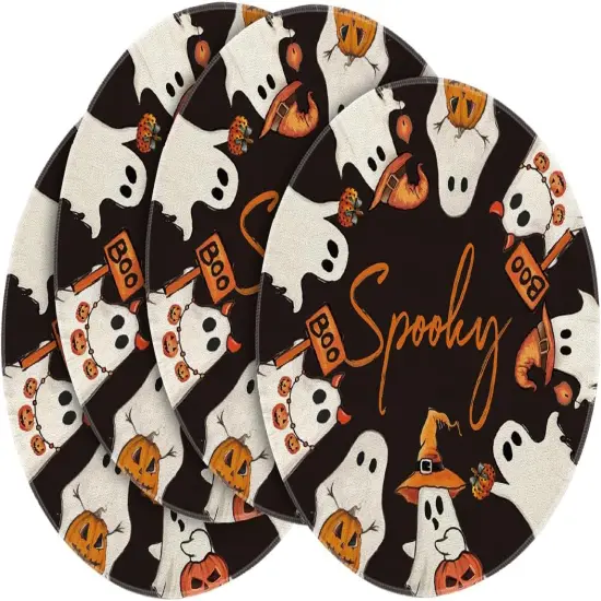 Spooky Ghost Halloween Round Placemats Set of 4 {5}