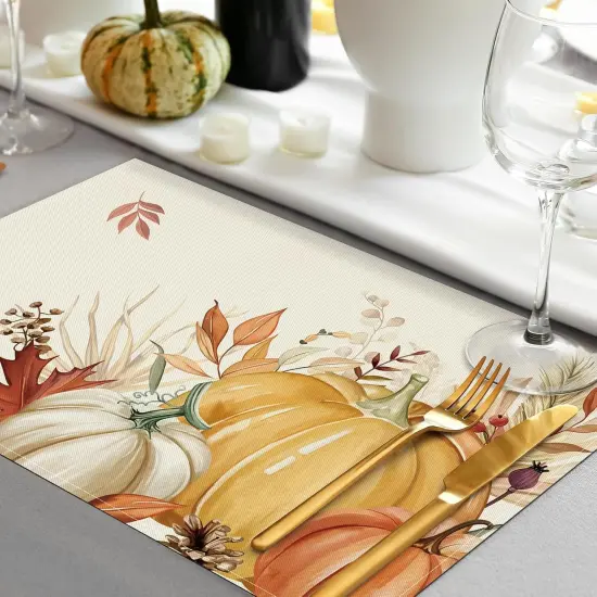 Set of 4 Pumpkin Leaves Fall Placemats - 12x18 Inch {3}