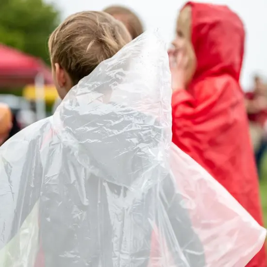 20-Pack Disposable Rain Ponchos for Kids - Emergency Plastic Raincoats with Hood for Boys and Girls Ages 3-14 (4 Colors, Clear) Multicolor {3}