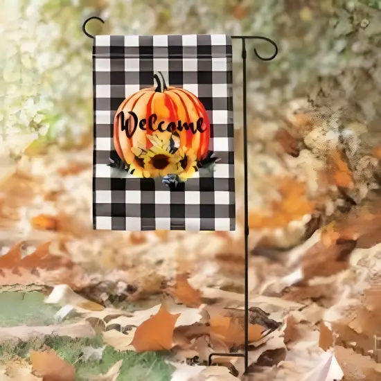 Metal Garden Stake with Autumn Flag and Sunflower Pumpkin Design {2}