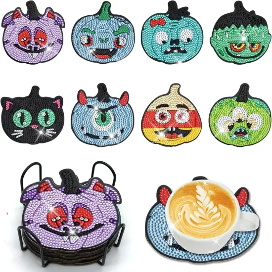 I 8 Pcs Halloween Diamond Art Coasters kit for Adults {1}