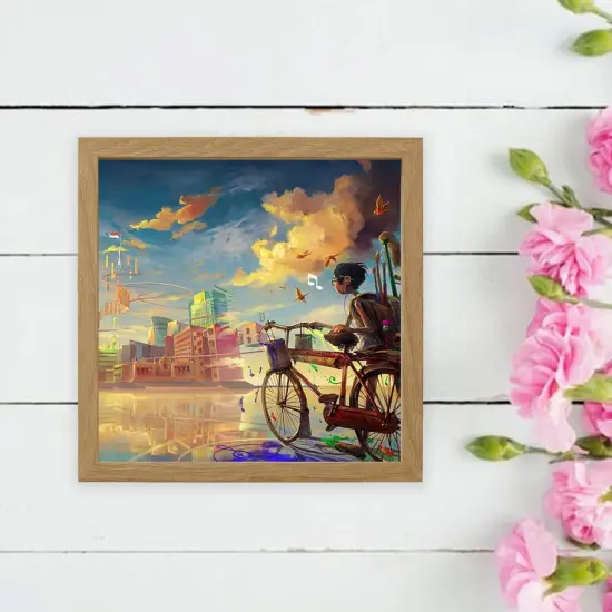 9.75x9.75 Oak Effect Deep Picture Frame with Acid-Free Mat &ndash; Front or Back Display, Safe Plastic Front, Wall or Tabletop, Compatible with ALFTA Adhesive Hook {2}