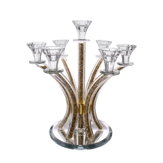 Crystal Candelabra Round Design with 7 Arms and Inner Gemstones Clear {2}
