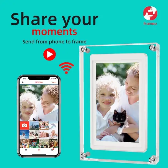5" WiFi Blue Acrylic Digital Photo Frame &ndash; Smart Video Picture Frame with Frameo App {3}