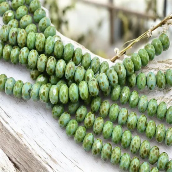 *25* 6x8mm Opaque Turquoise Picasso Fire Polished Rondelle Beads {3}