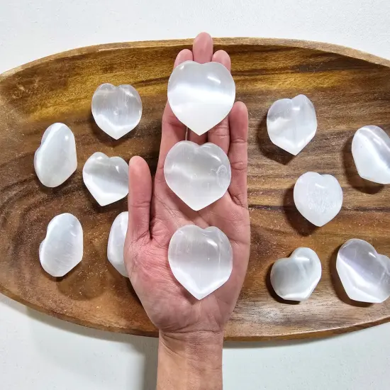 Mini Selenite Heart Stone Polished Smooth From Morocco {1}