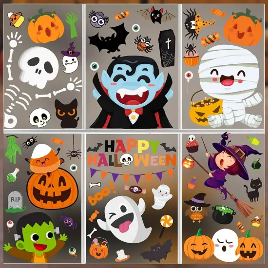6 Sheet Window Clings - Cute Halloween Stickers and Decals for Kids {1}