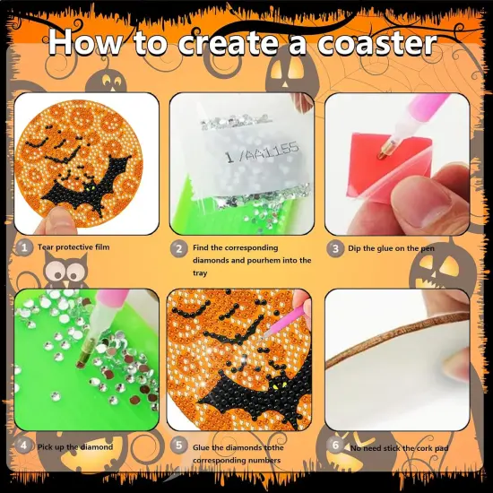 8 Pcs Halloween Diamond Art Painting Coasters Kit {2}